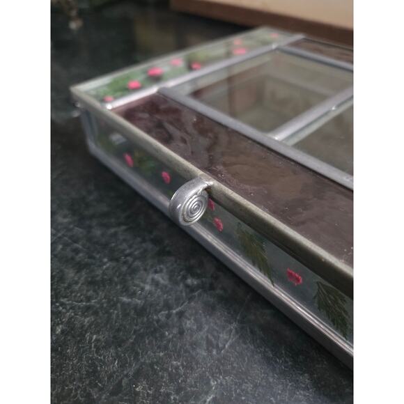 Pressed Flower Stained Glass Jewelry Box 7.5x6.5" Dual Photo Display 3.5x2.75" - Picture 6 of 10